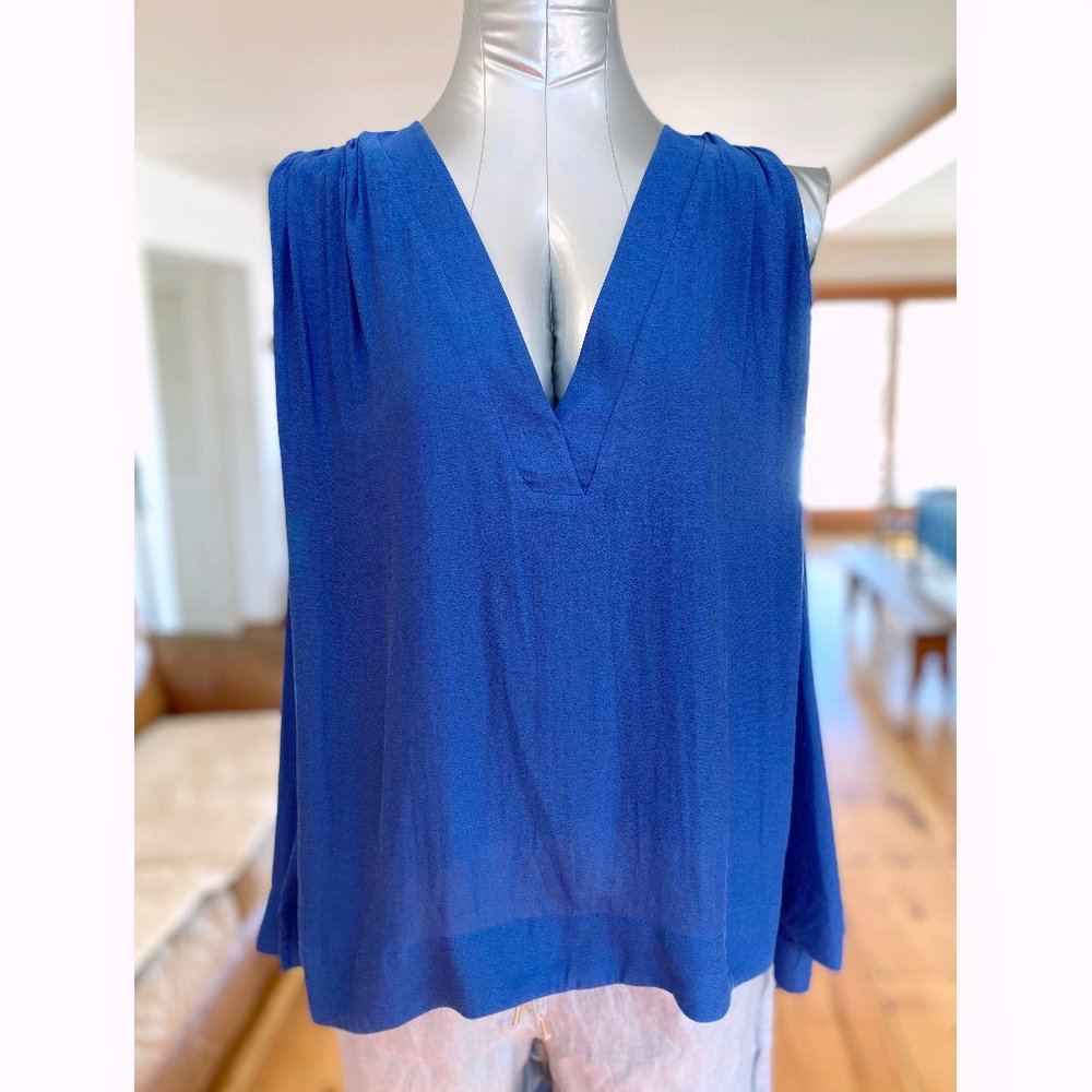 Free People Bold Blue Flowing Blouse with Beautiful Back Detailing